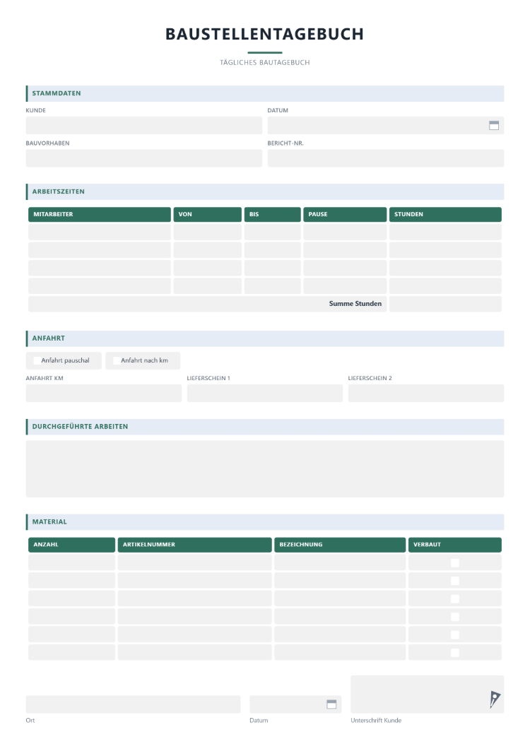 Baustellentagebuch Muster