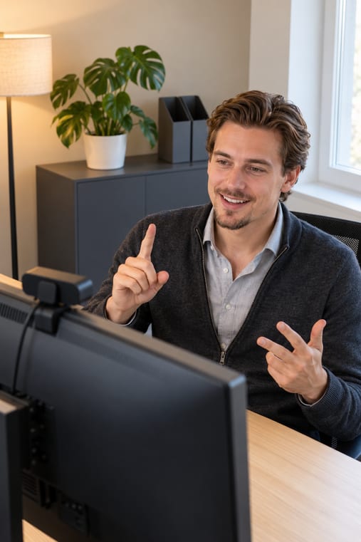 Formilo-Berater erklärt im Online-Meeting und zählt an den Fingern ab, wie aus dem bisherigen Block der neue Bautagebuch-Vordruck wird
