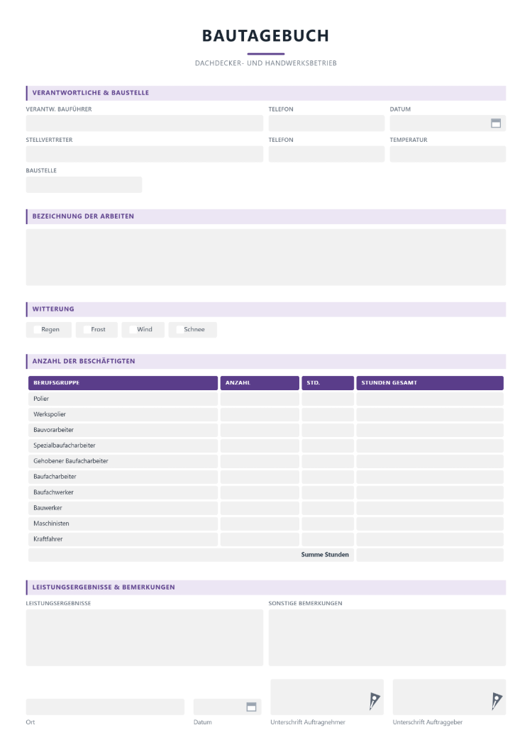 Bautagebuch für Handwerker