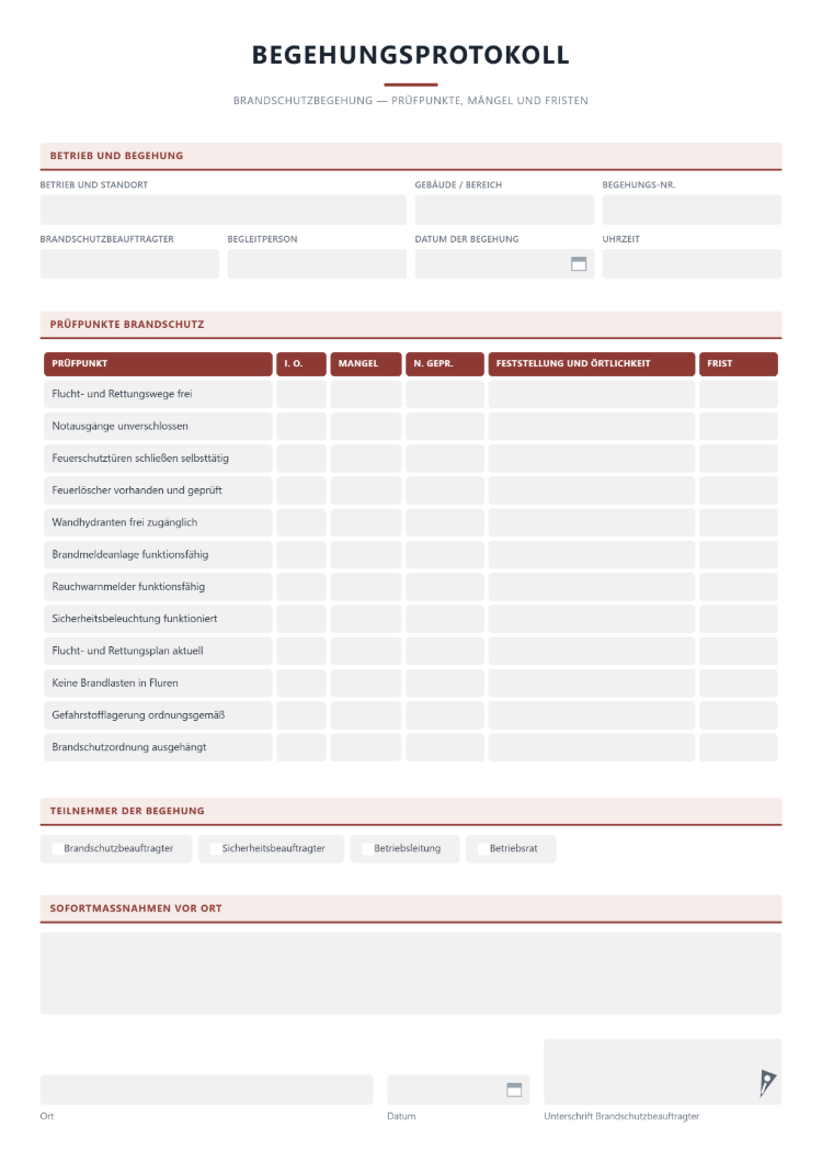 Begehungsprotokoll Brandschutz