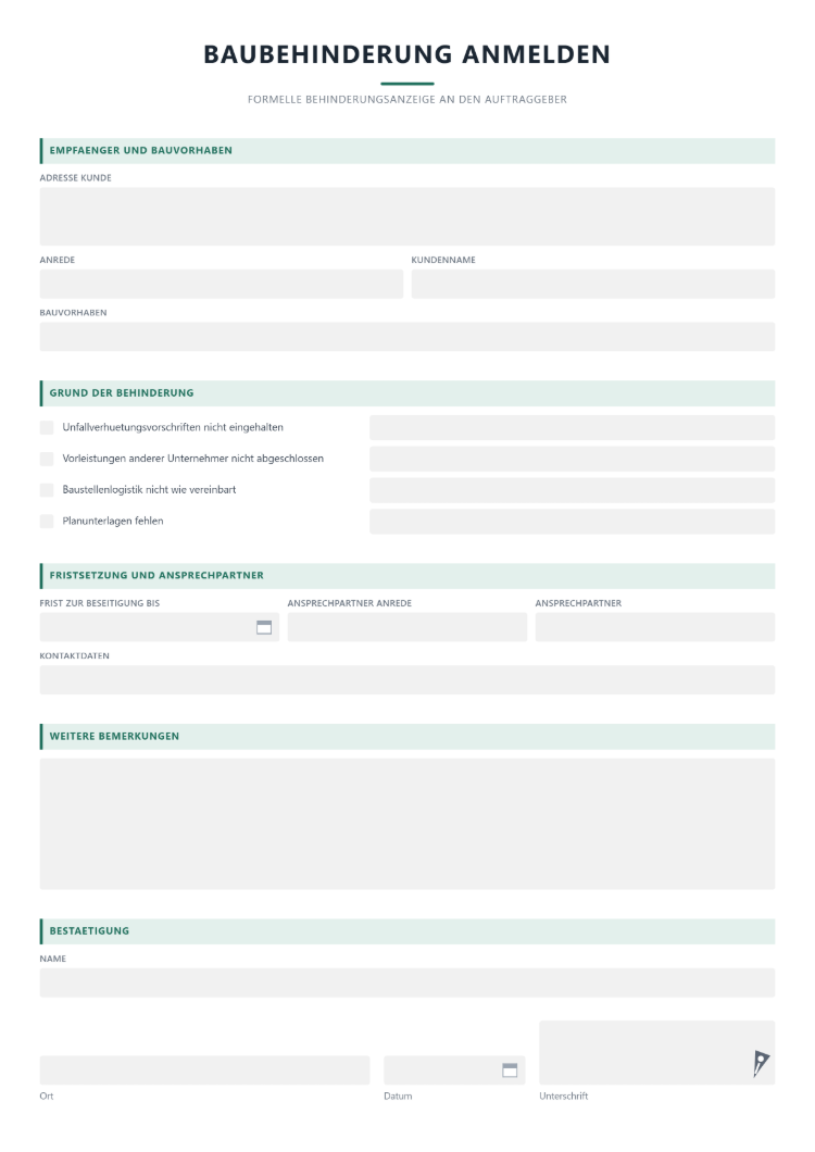 Baubehinderung anmelden Formular