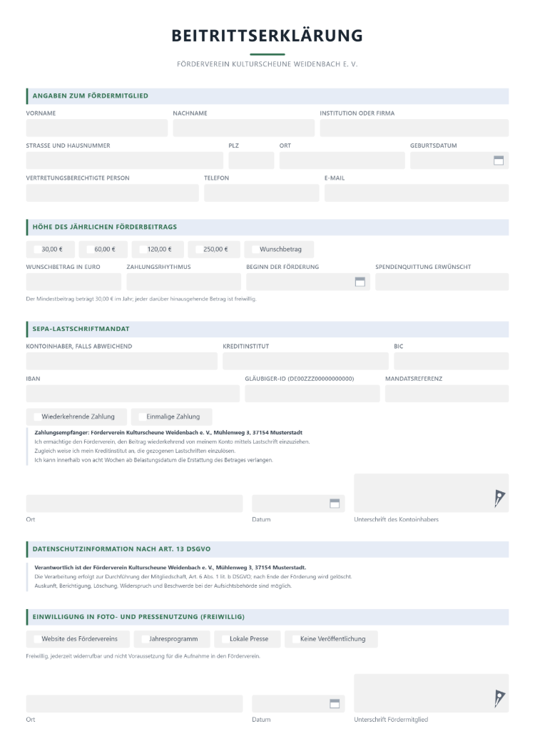 Beitrittserklärung für den Förderverein