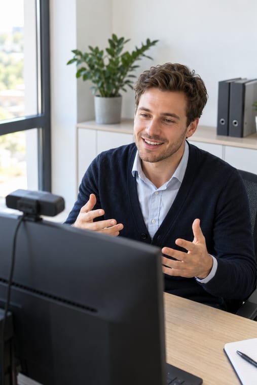 Berater erklärt im Online-Meeting, wie das digitale Beschwerdeprotokoll entsteht