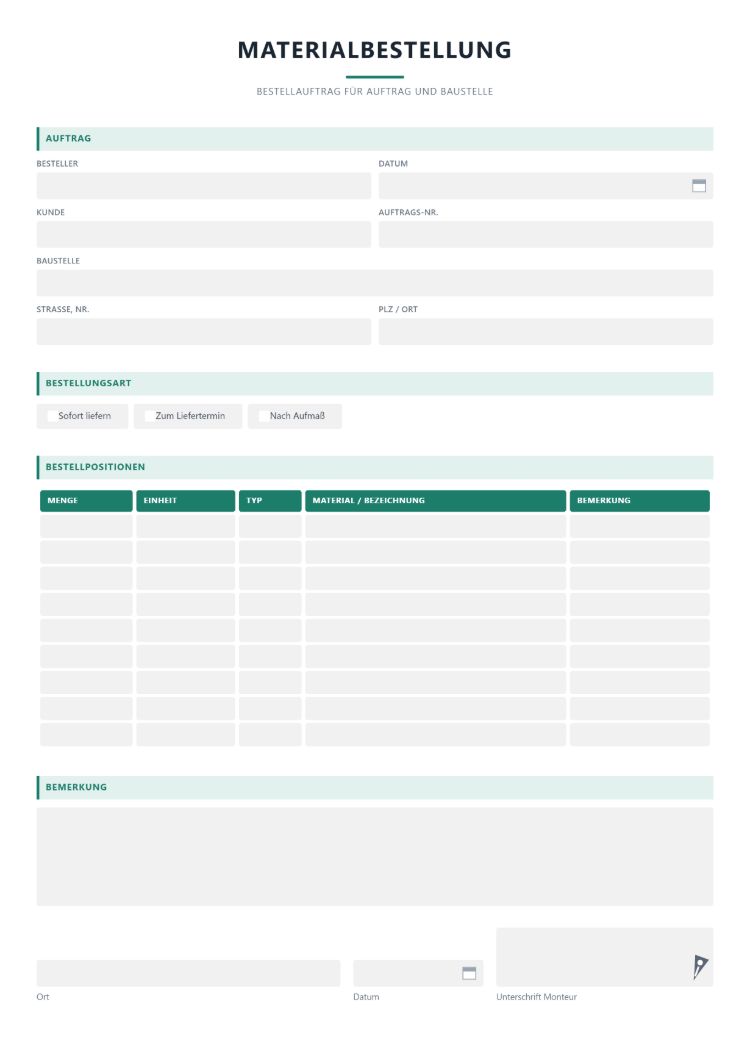 Bestellauftrag Vorlage