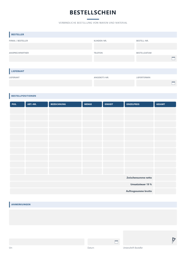 Bestellschein-Vorlage im Corporate Design