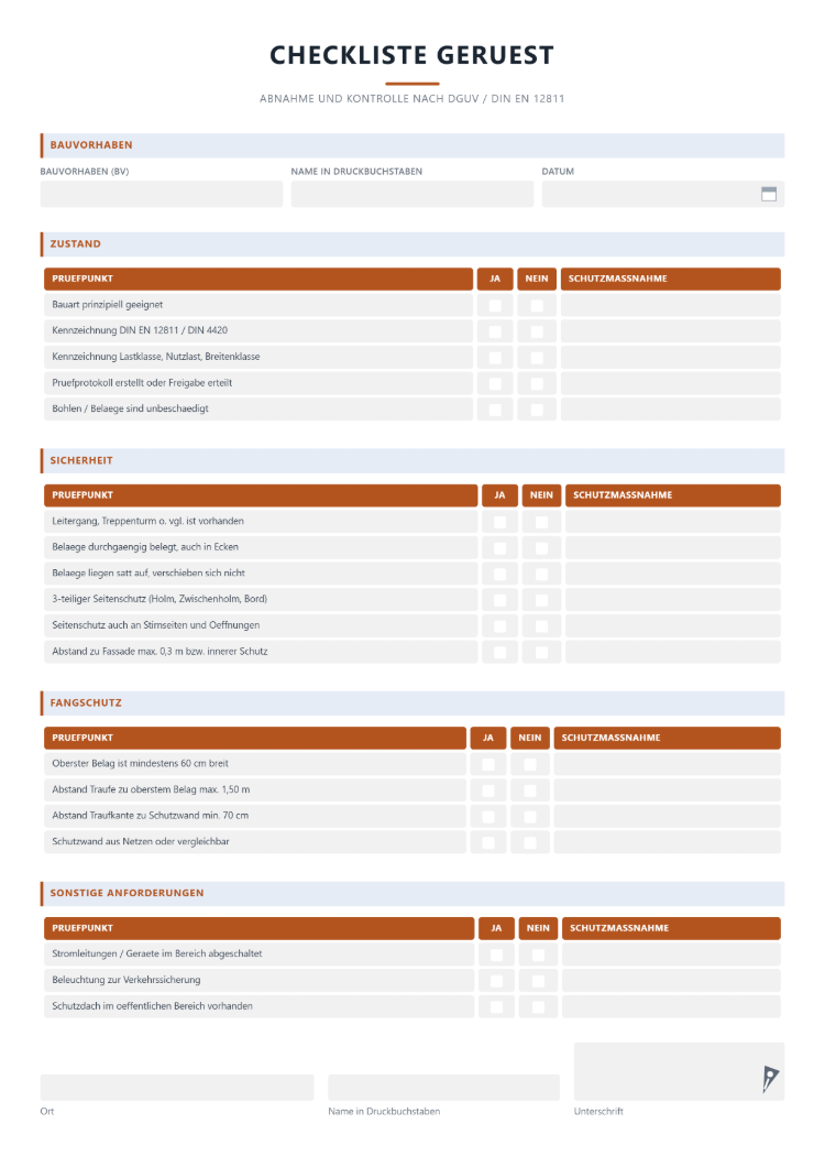 Checkliste zur Gerüstprüfung