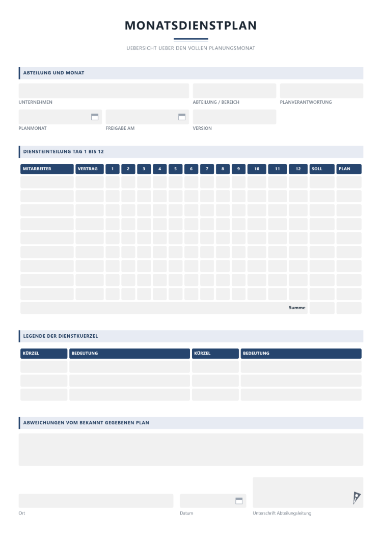 Dienstplan Muster