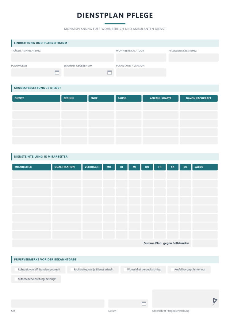 Dienstplan nach VOB