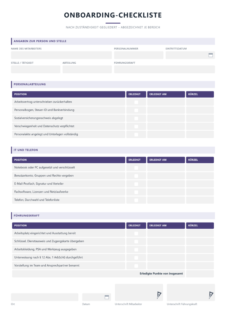 Onboarding-Checkliste Mitarbeiter