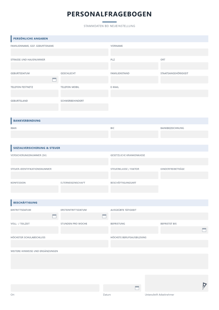 Personalfragebogen Muster