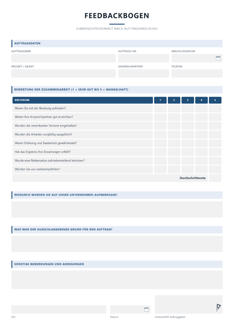 Feedbackbogen Vorlage