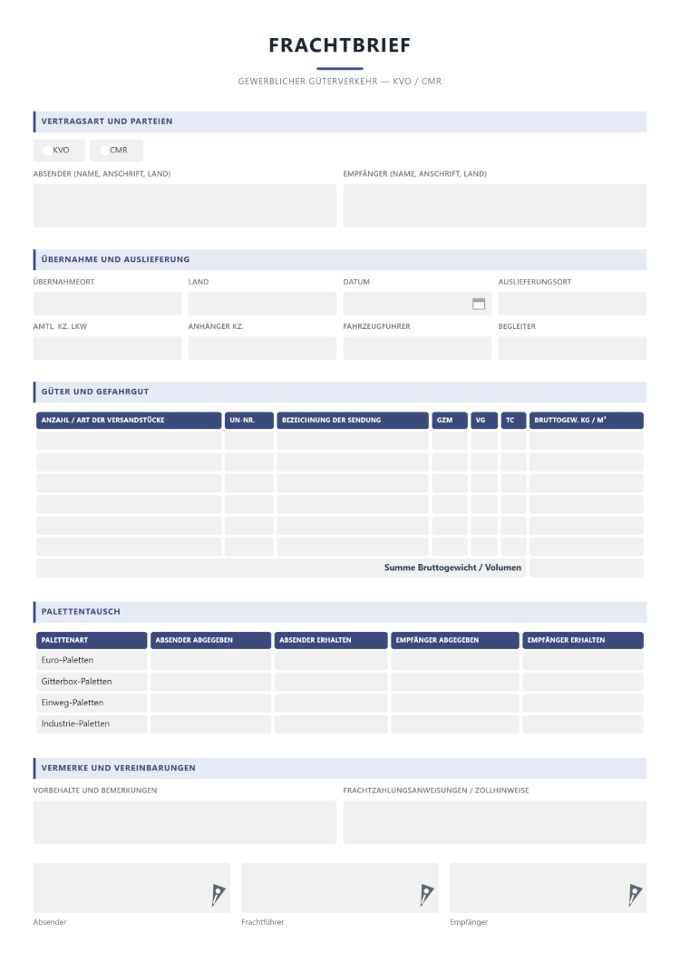 Frachtbrief CMR Muster