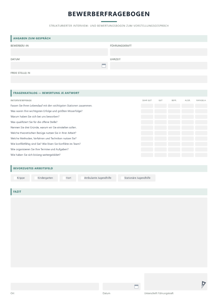 Fragenkatalog als Bewerberfragebogen
