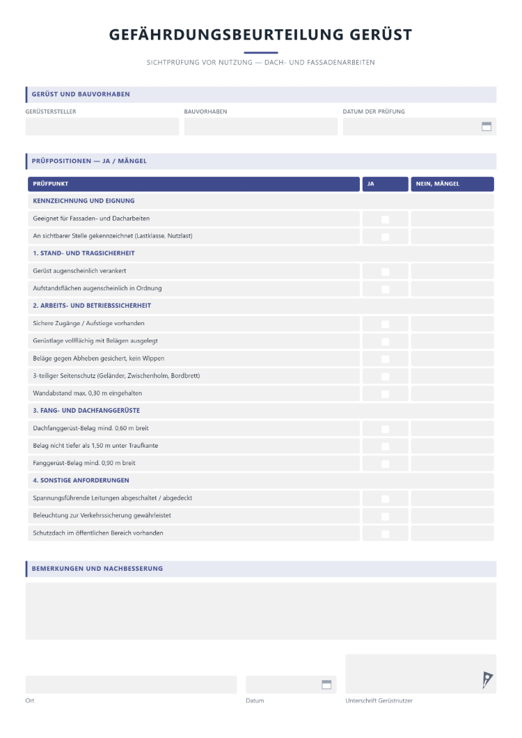 Gefährdungsbeurteilung Gerüst