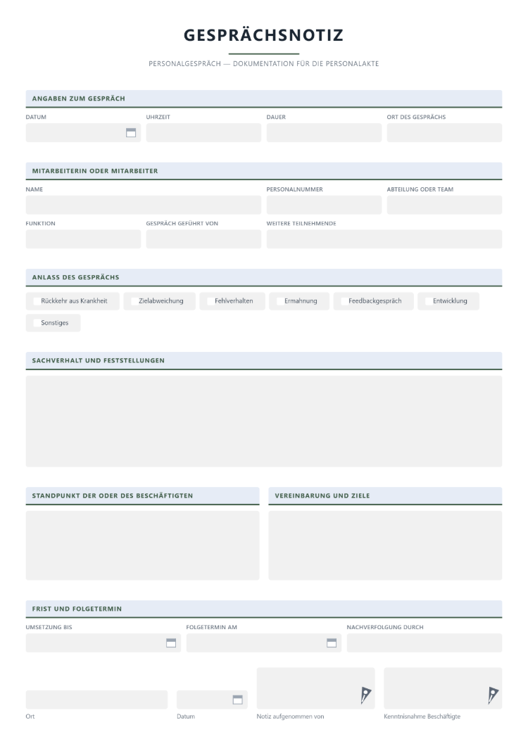 Gesprächsnotiz Mitarbeitergespräch