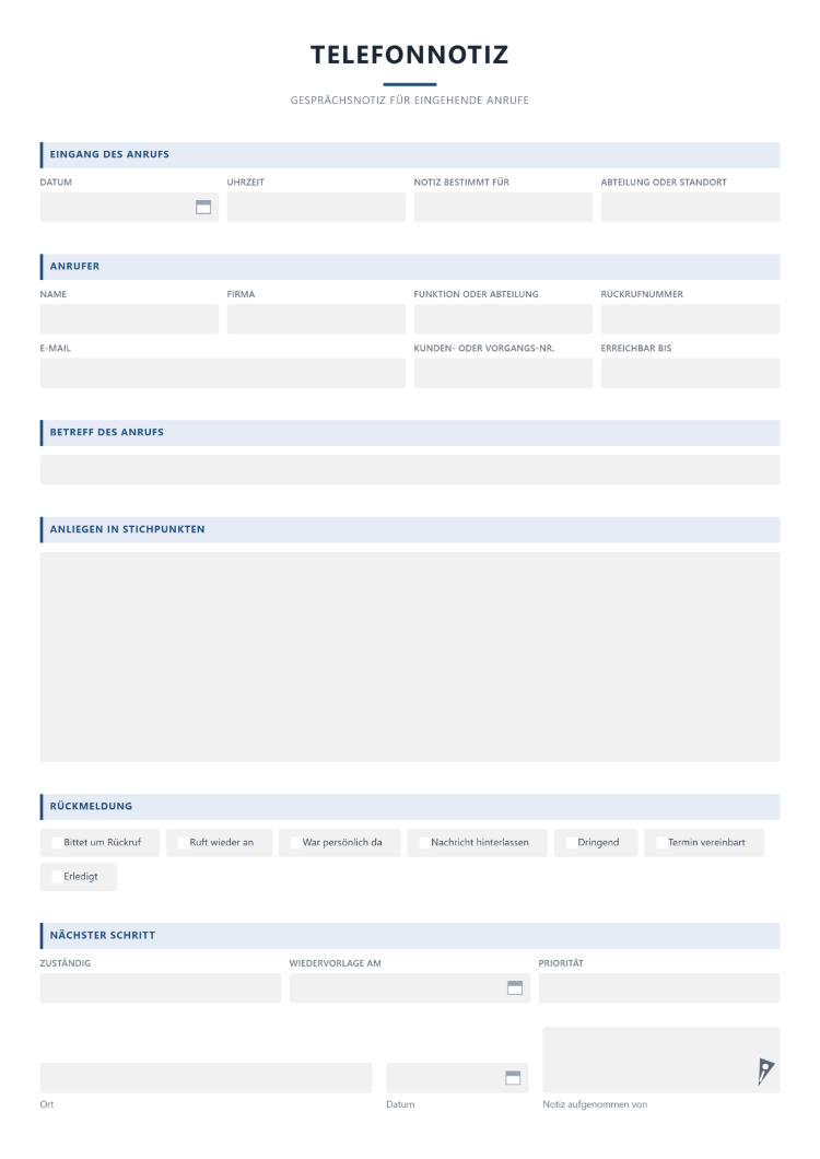 Telefonnotiz Vorlage