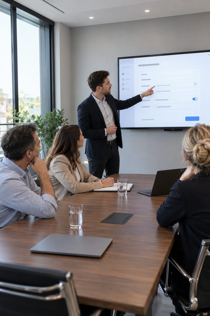 Präsentation eines digitalen Kalibrierprotokolls im Konferenzraum