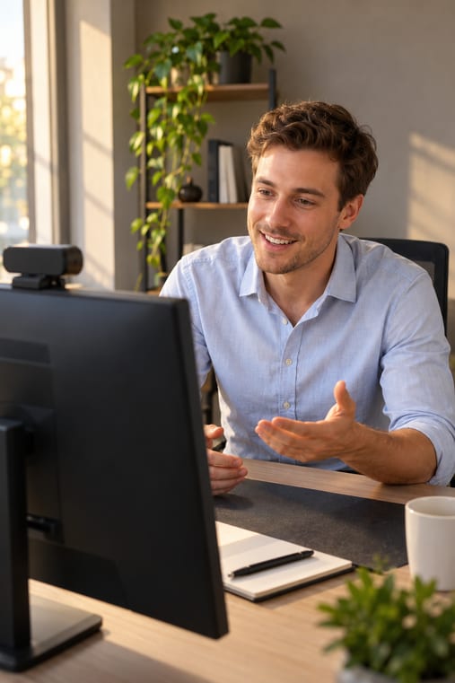 Berater erklärt im Videocall, wie aus der Excel-Kalibrierliste ein digitaler Kalibrierplan wird