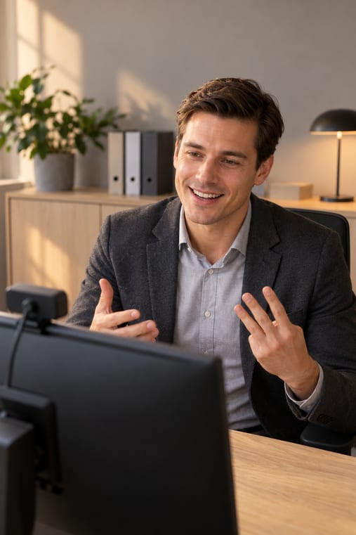 Formilo-Berater erklärt im Online-Meeting, wie das Kesselbuch entsteht