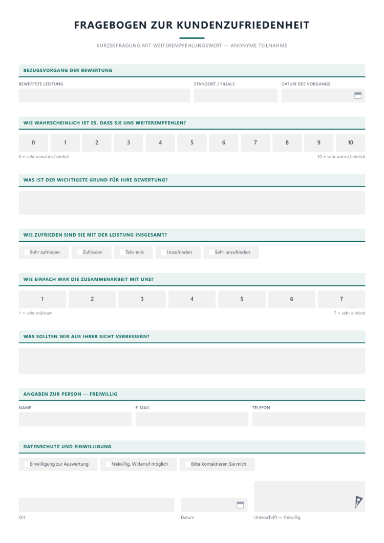 Fragebogen zur Kundenzufriedenheit