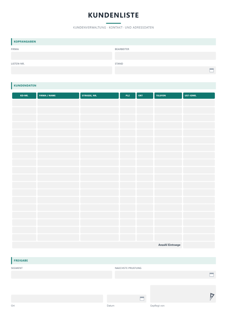 Kundenliste in Excel