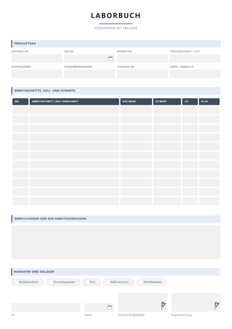 Laborbuch als A4-Vordruck