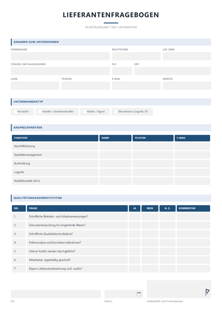 Lieferantenaudit Vorlage