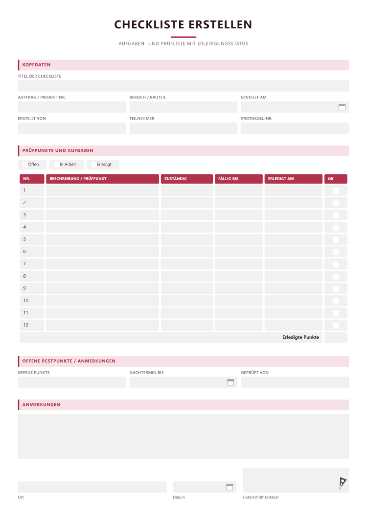Checkliste erstellen