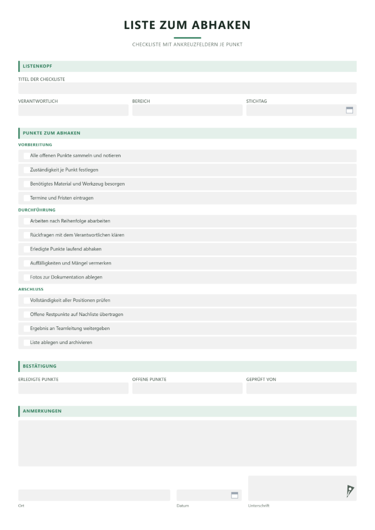 Liste zum Abhaken