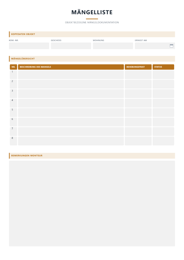 Mängelliste als Formular