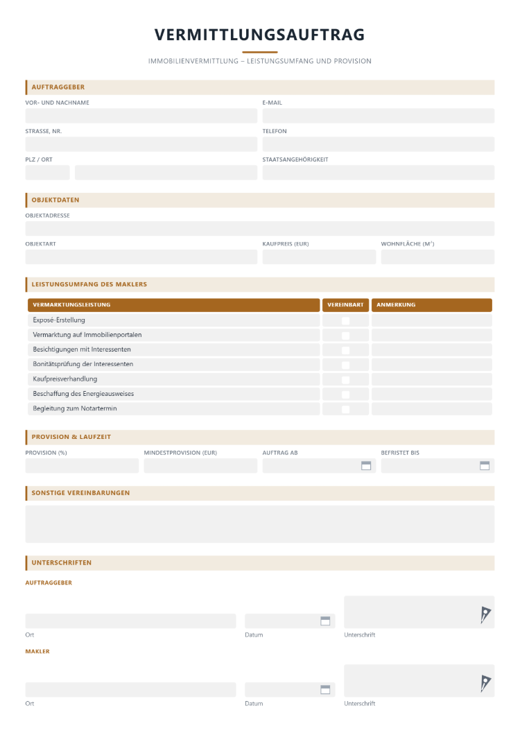 Vermittlungsauftrag Vorlage