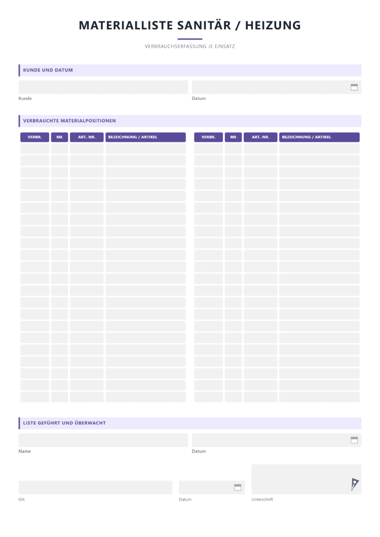Materialliste Muster