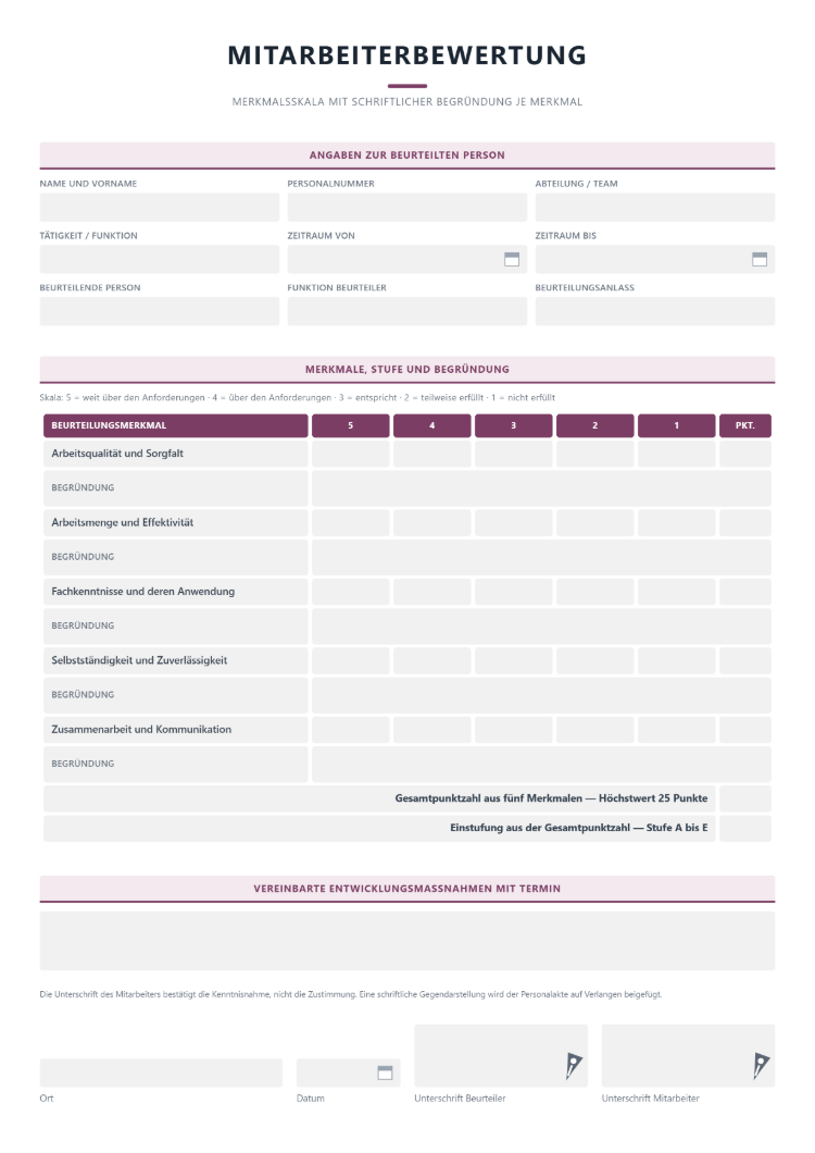 Leistungsbeurteilung Formular