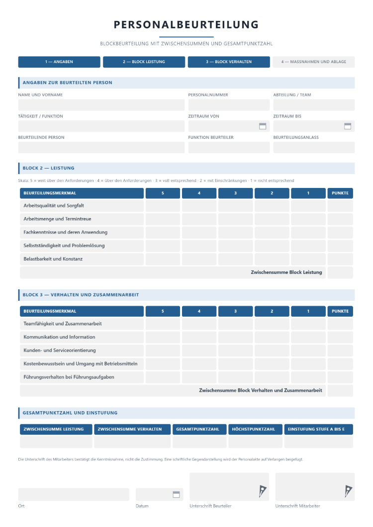Personalbeurteilung Bogen