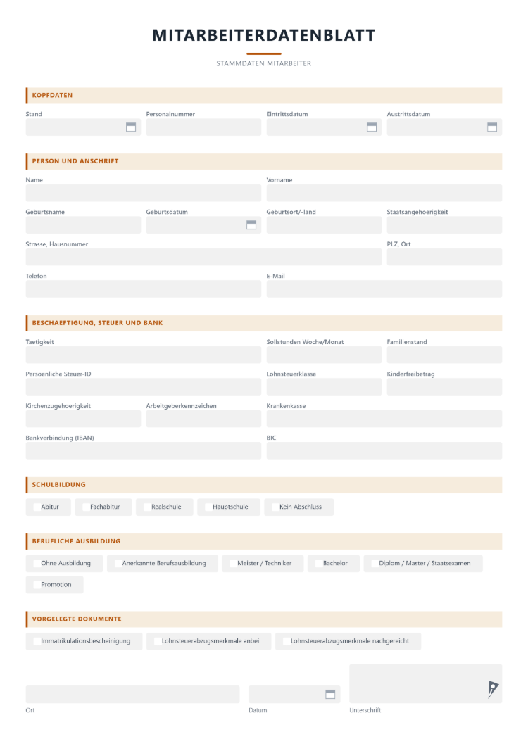 Mitarbeiterdatenblatt