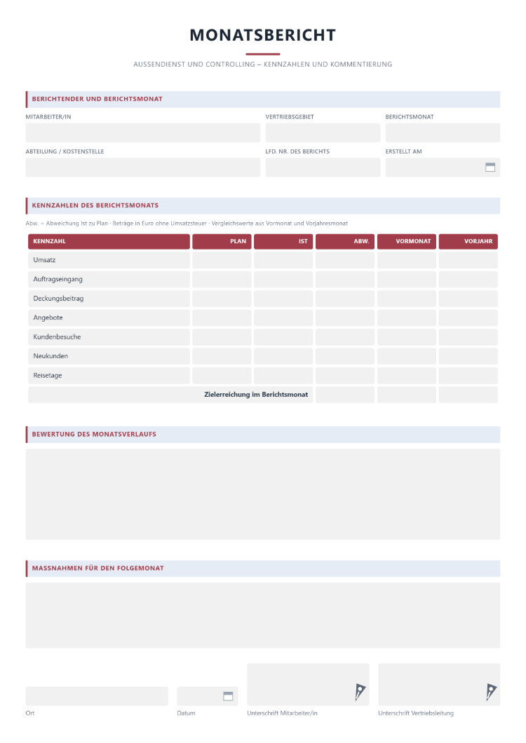Monatsbericht Außendienst