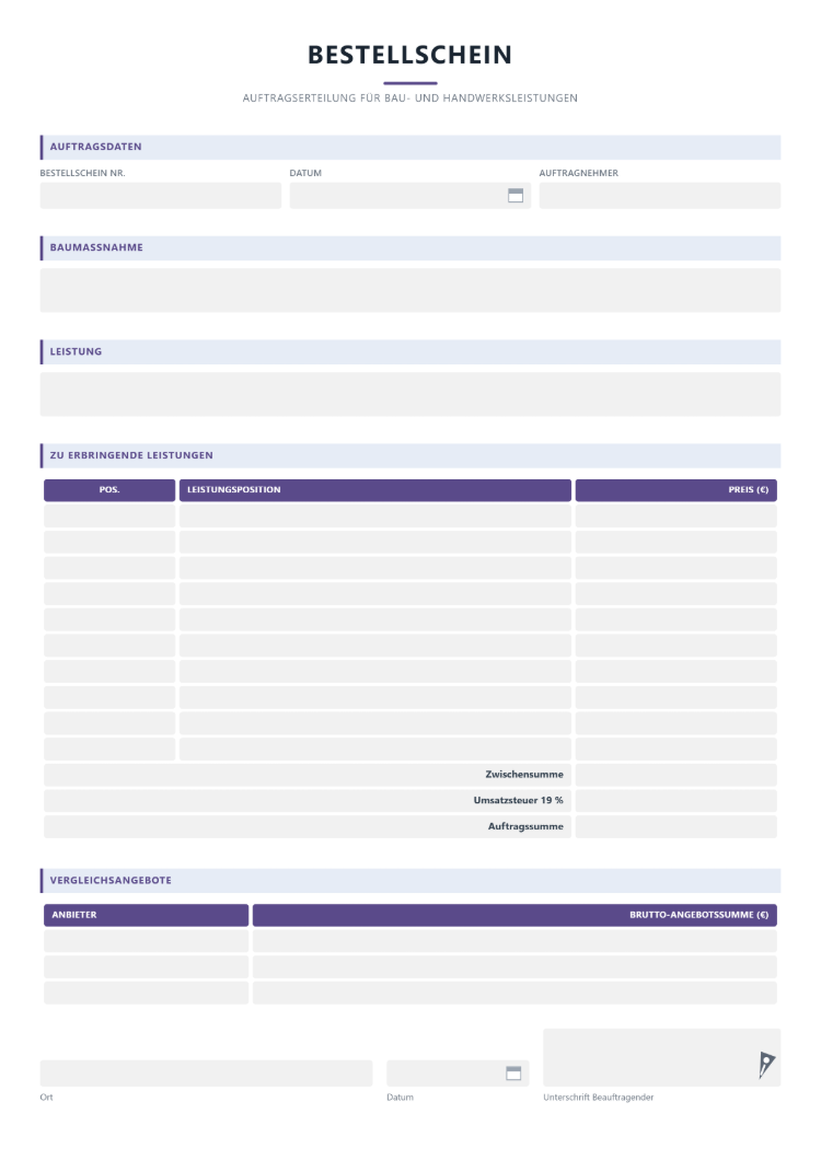 Order Form als Bestellschein