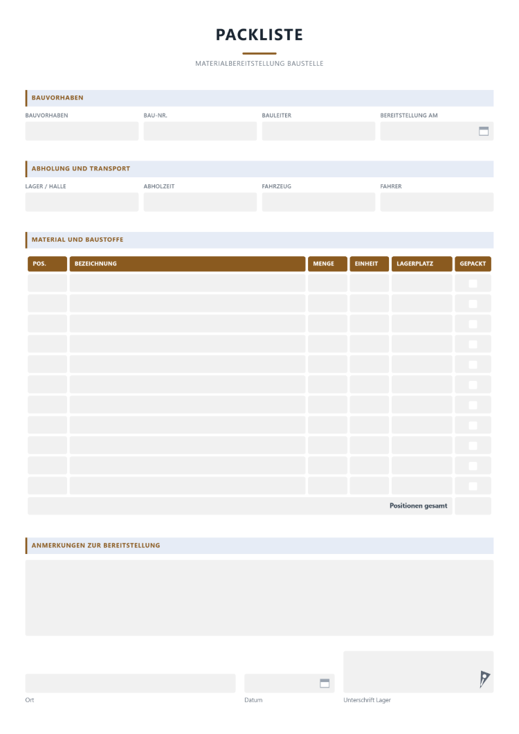 Digitaler Packliste
