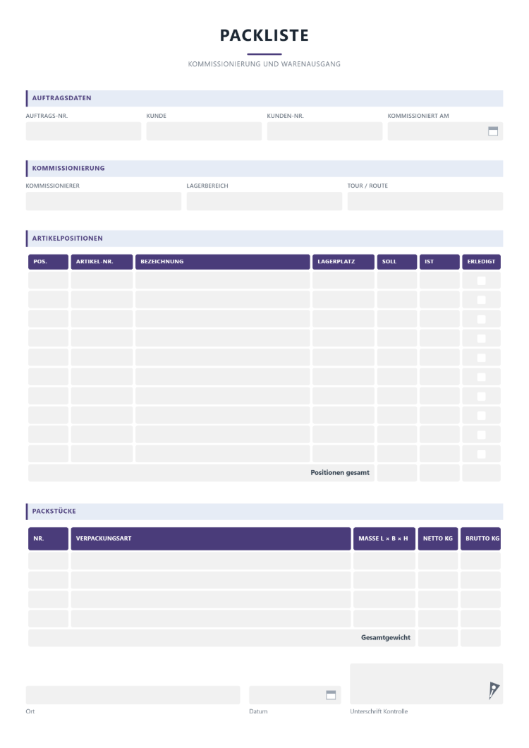 Packliste als Formular