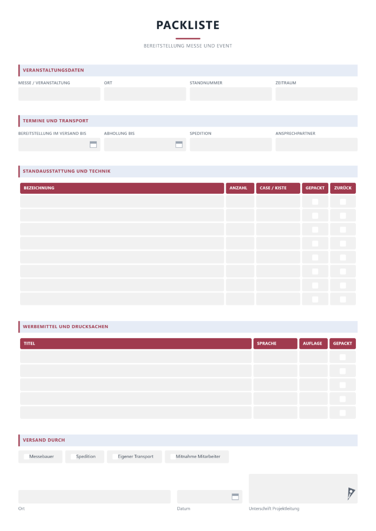 Packliste Muster