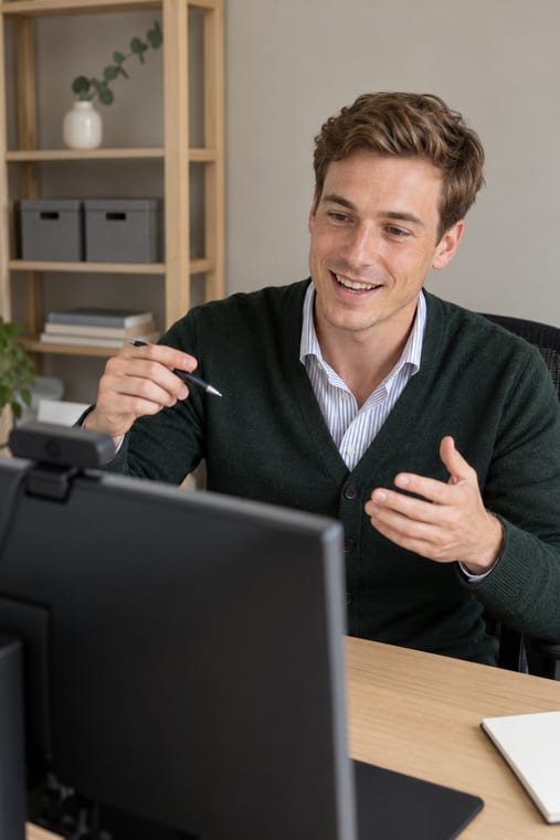 Formilo-Berater erklärt im Online-Meeting, wie das Personaldatenblatt entsteht