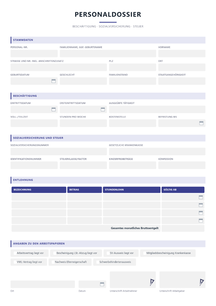 Personaldossier Registerstruktur