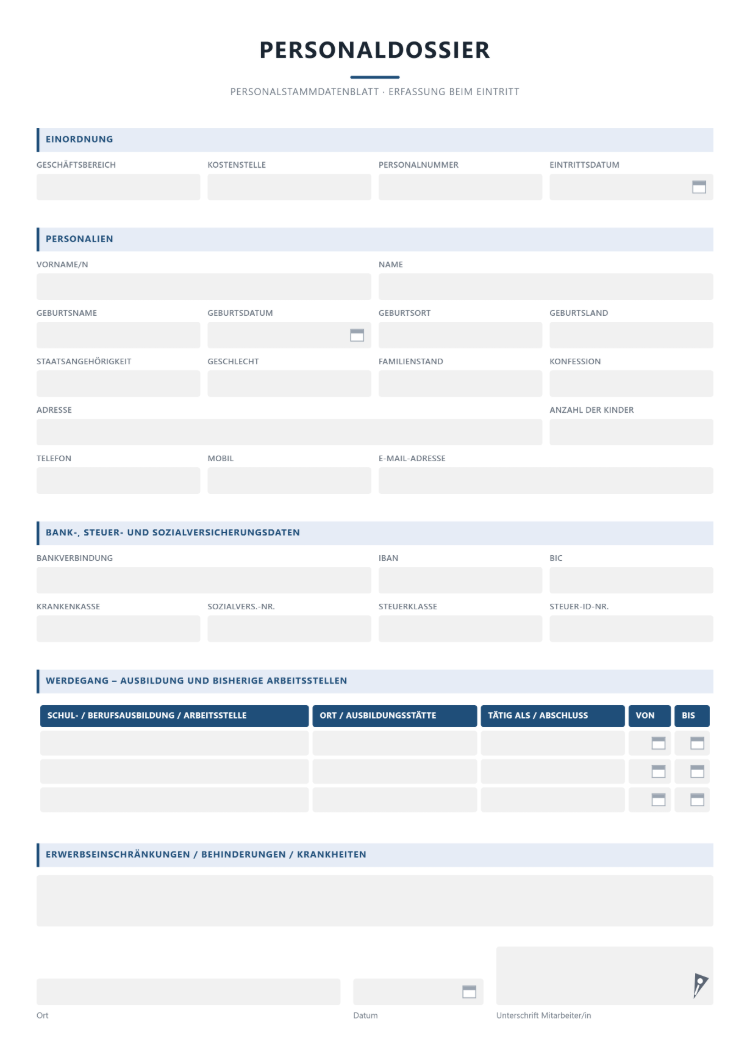 Personaldossier Vorlage