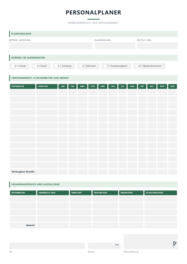 Personalplanung als Jahresplaner