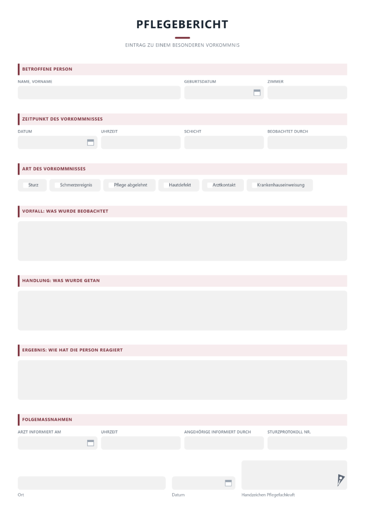 Pflegebericht Beispiel