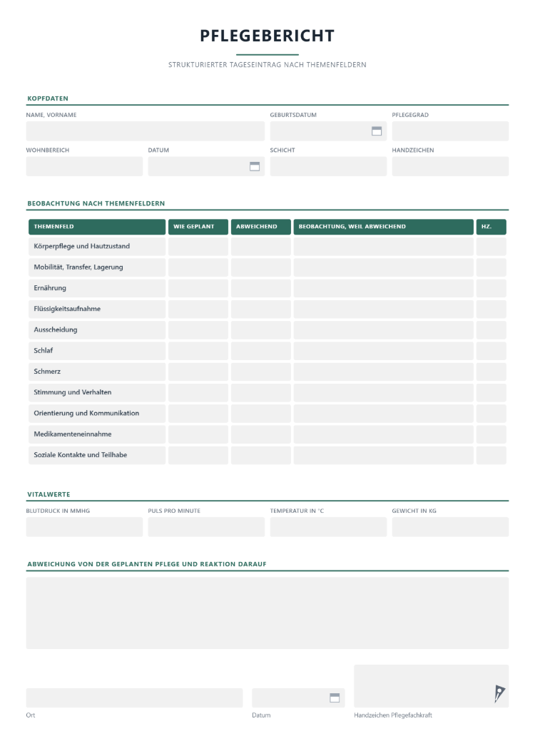 Pflegebericht Muster