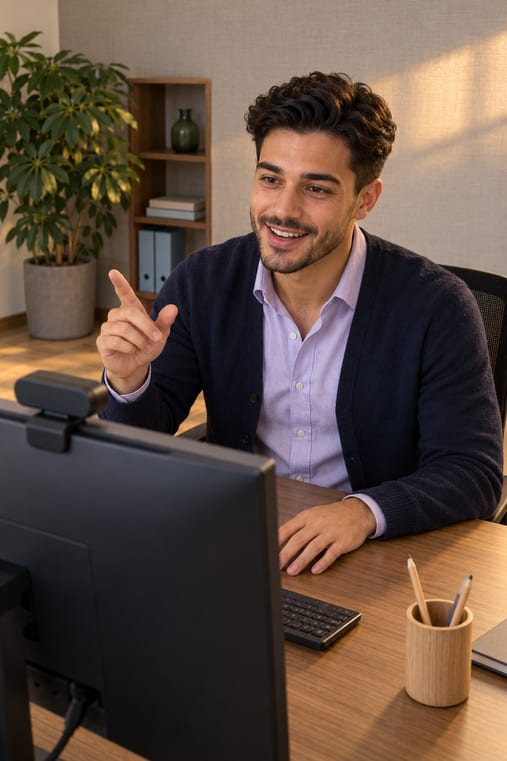 Formilo-Berater erklärt im Online-Meeting, wie das Rapportformular entsteht