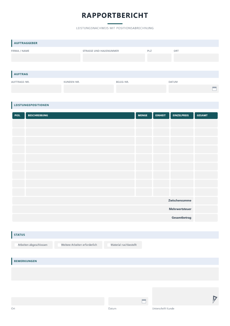 Rapportbericht Muster
