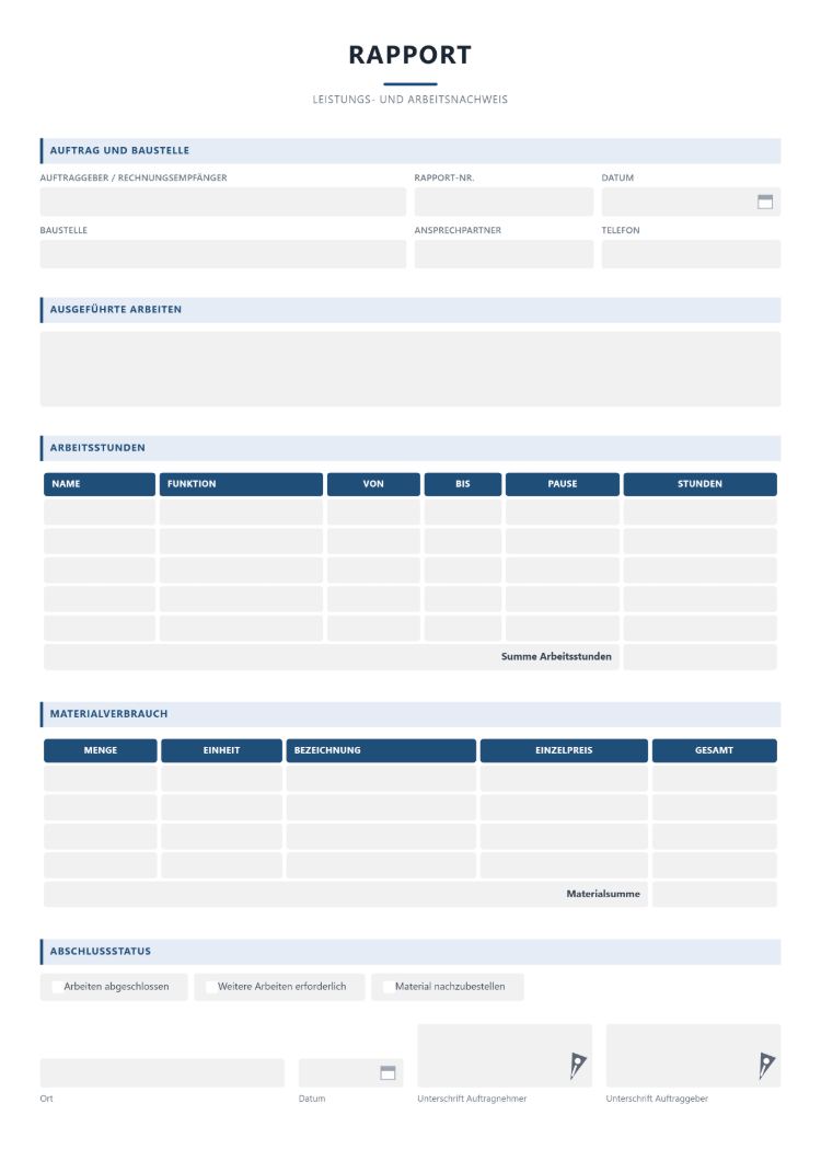 Rapport Vorlage
