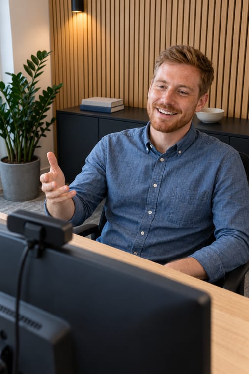 Formilo-Berater erklärt im Online-Meeting, wie der Rapportzettel für Handwerker für Ihren Betrieb entsteht